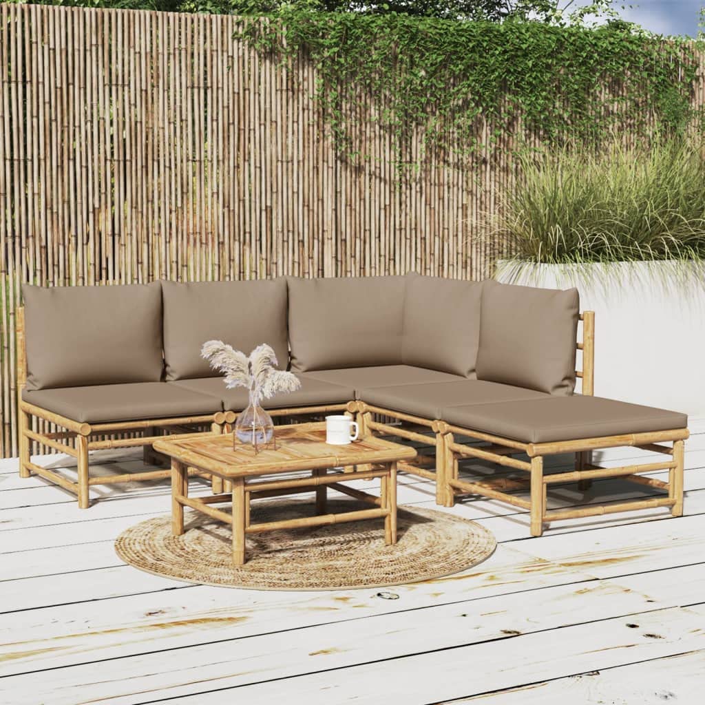 vidaXL 6 Piece Patio Lounge Set with Taupe Cushions Bamboo vidaXL