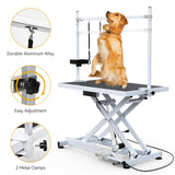 DWVO 50'' Electric Dog Grooming Table Heavy Duty Adjustable Pet Grooming Table Grooming Arm Anti-Slip Top Tool Organizer Professional Dog Grooming Station (White, 50inch) DWVO