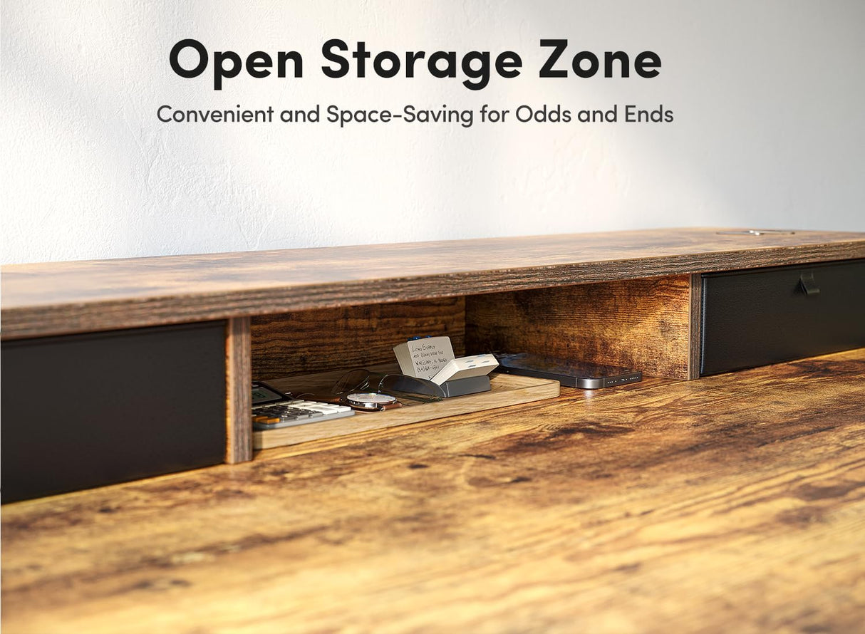 BANTI Height Adjustable Electric Standing Desk with 4 Drawers, 55 x 24 Inch Table with Storage Shelf, Sit Stand Desk, Rustic Brown Top BANTI