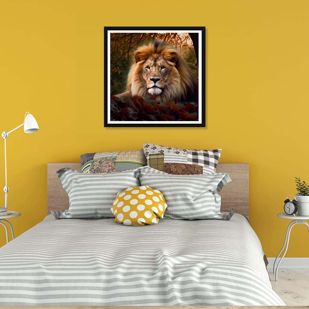 Pavemlo 5D Diamond Art Kits for Adults Lion Animal, Full Drill Diamond Art Maple Leaf Pictures Paint with Diamonds, DIY Cross Stitch Jewel Art Rhinestone Craft for Home Wall Decor 12X12 Inch Pavemlo