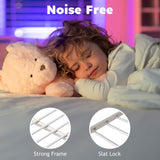 Zevemomo Twin Over Full Bunk Bed, Metal Low Profile Bunkbeds with Full-Length Guardrail and Ladder, Space Saving, No Boxing Spring Needed, White Zevemomo