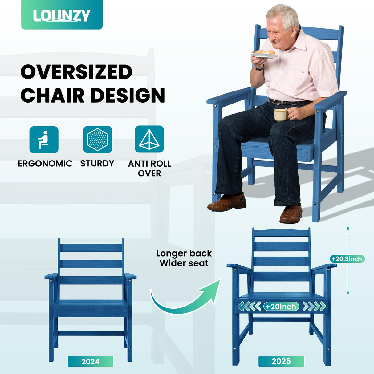 LOUNZY 9 Pieces Patio Dining Sets, Outdoor HDPE Furniture Set for 8 w/ 2" Hole Cut-Out Dining Table with 8 Patio Chairs(2 W/Armrest, 6 w/o Armrest), Navy LOUNZY