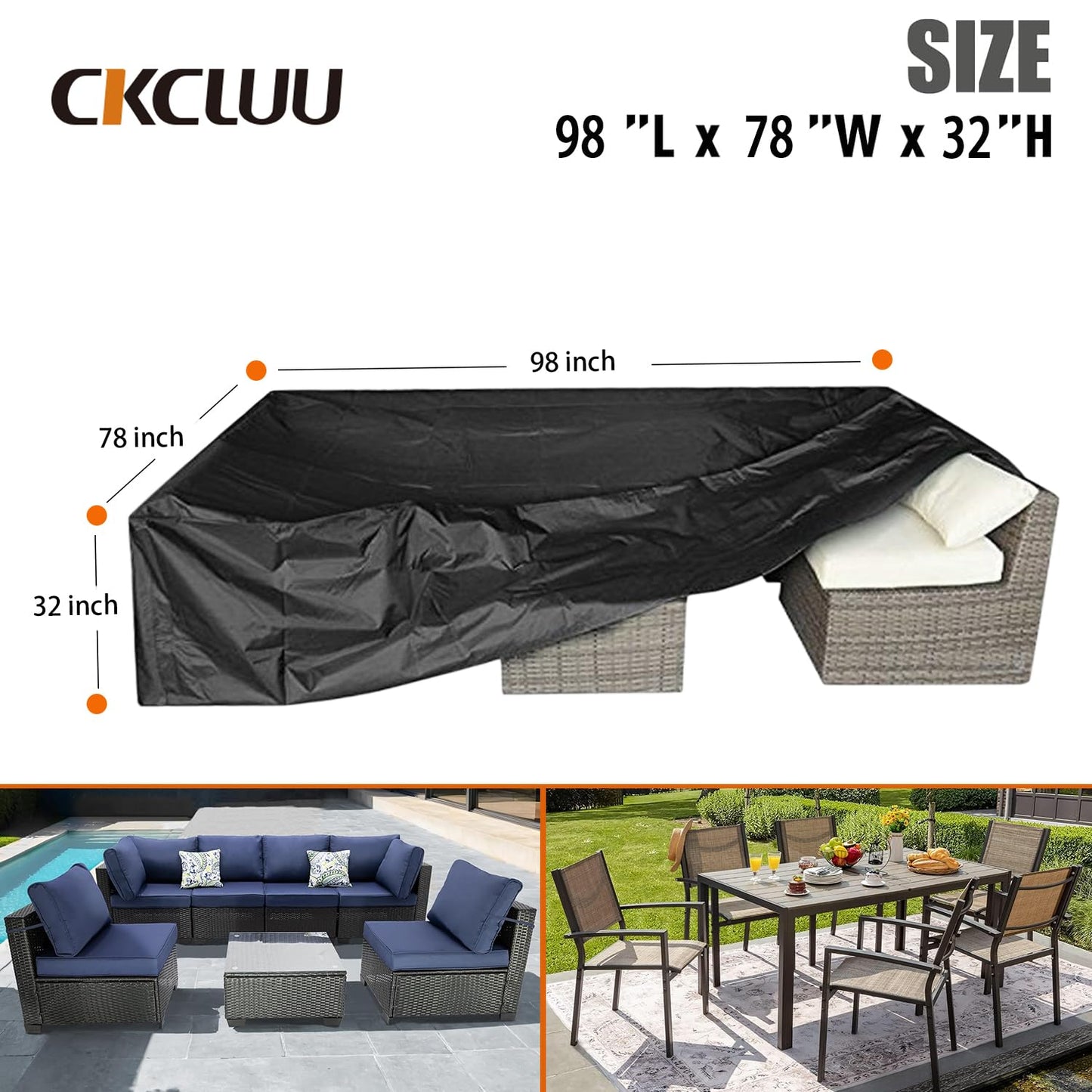 CKCLUU Patio Furniture Set Cover Outdoor Sectional Sofa Set Covers Outdoor Table and Chair Set Covers Water Resistant Large 98 Inch L x 78 Inch W x 32 Inch H - WoodArtSupply