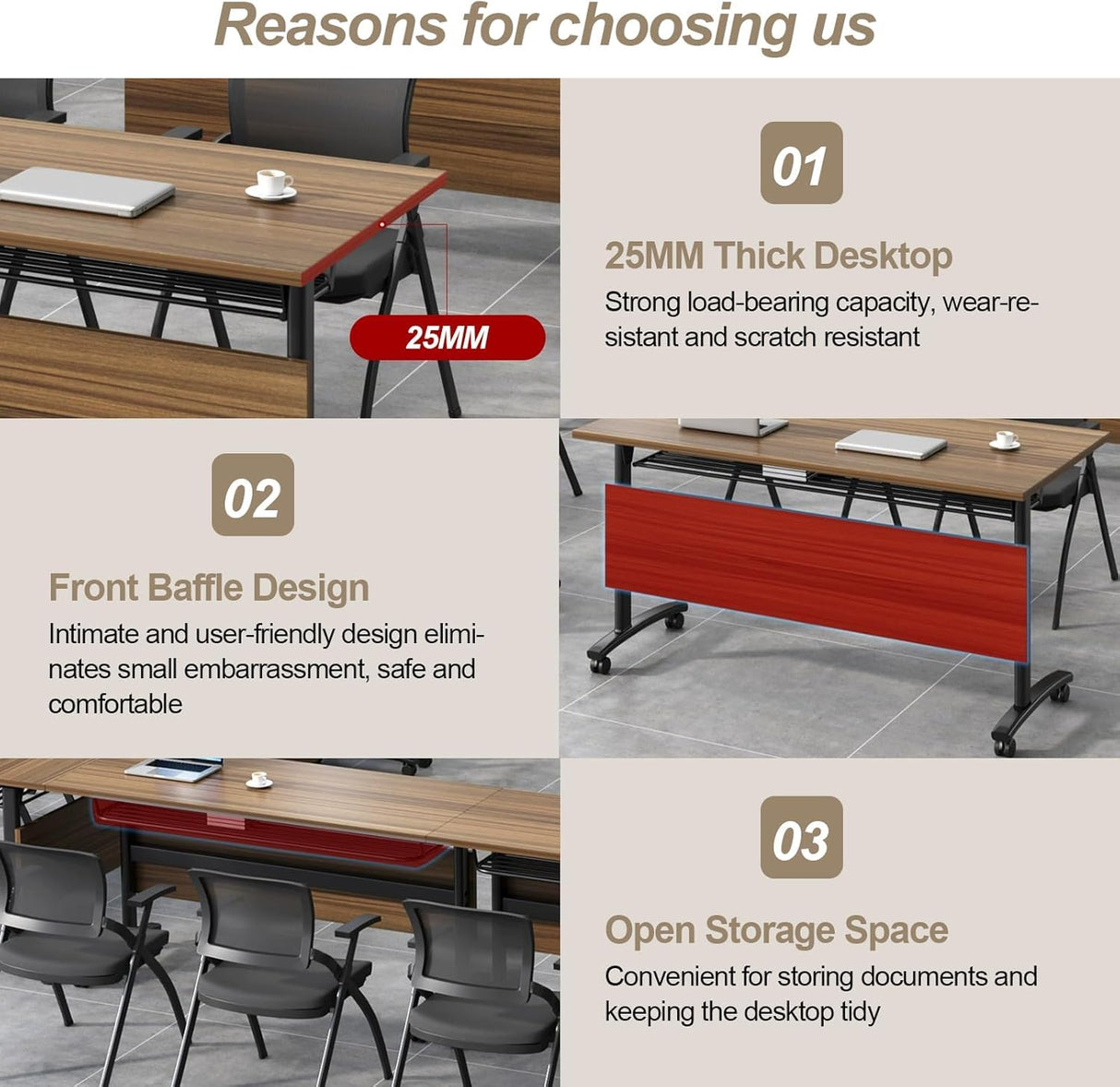 AKSOUDEW Conference Table, Folding Conference Room Tables with Flip-Top Design, with Caster Rectangular Modular Conference Room Table, for Office Conference Room Training Room (4Pcs 120cm/47in) AKSOUDEW