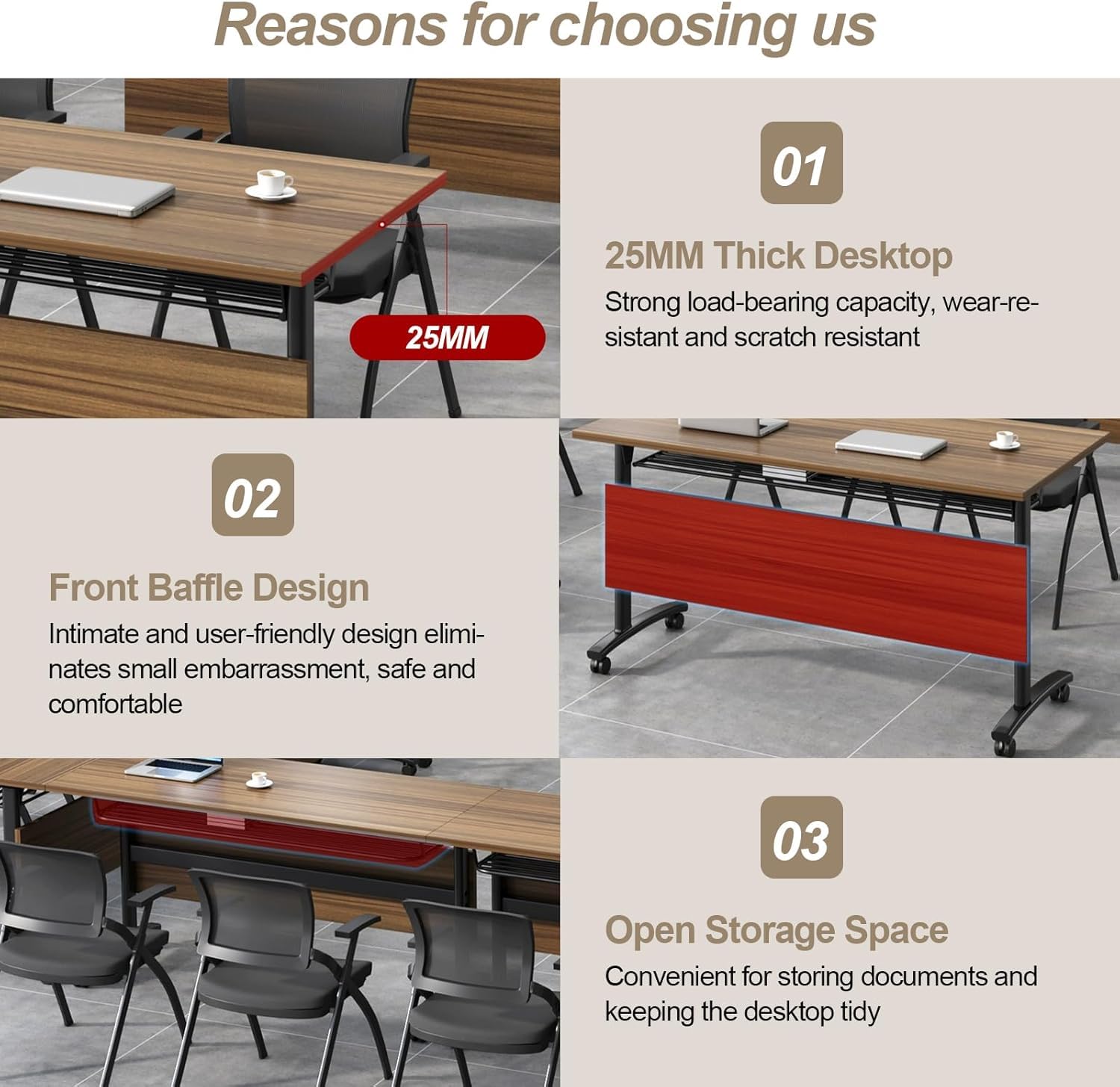 AKSOUDEW Conference Table, Folding Conference Room Tables with Flip-Top Design, with Caster Rectangular Modular Conference Room Table, for Office Conference Room Training Room (4Pcs 120cm/47i - WoodArtSupply