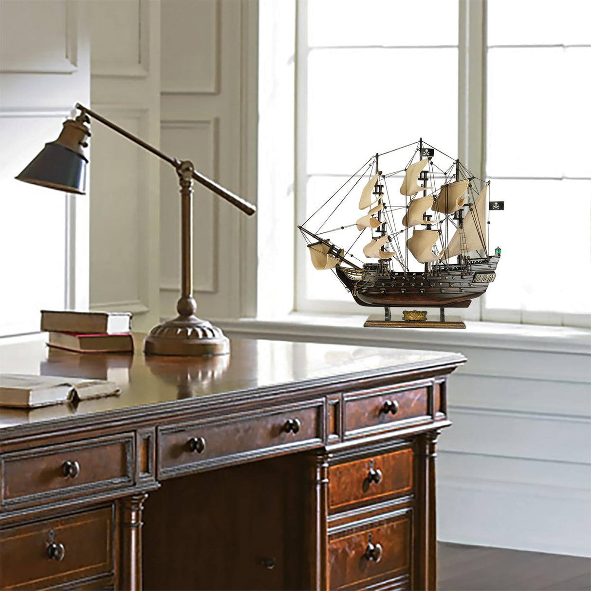 SAILINGSTORY Wooden Pirate Ship Model Black Pearl Sailing Ship Sailboat Decor 20.5" Beige Sails HOME DECOR SAILINGSTORY