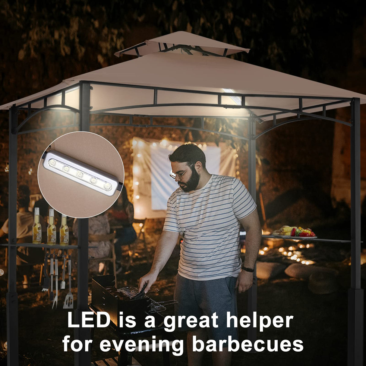 ABCCANOPY 8x5 Grill Gazebo - Outdoor BBQ Canopy Shelter with Led Light for Patio Backyard Grilling (Khaki) ABCCANOPY