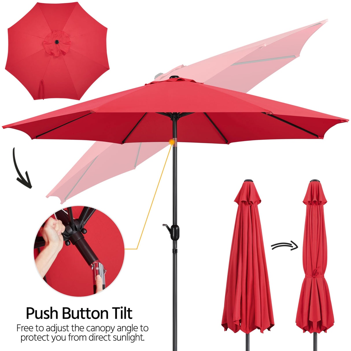 Yaheetech 10FT Patio Umbrella Outdoor Patio Yard Market Table Umbrella with Push Button Tilt & Crank for Garden/Beach/Lawn/Deck/Backyard/Pool, 8 Ribs, Red Yaheetech