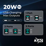 KMC 5-Outlet USB-C PD Surge Twist Retractable Power Strip Cord Reel, 2 USB-A & 1 USB-C Power Delivery, 735J Surge Protector, 8ft Retractable Extension Cord, 3-Prong Flat Plug, UL/ETL Certified, Gray KMC