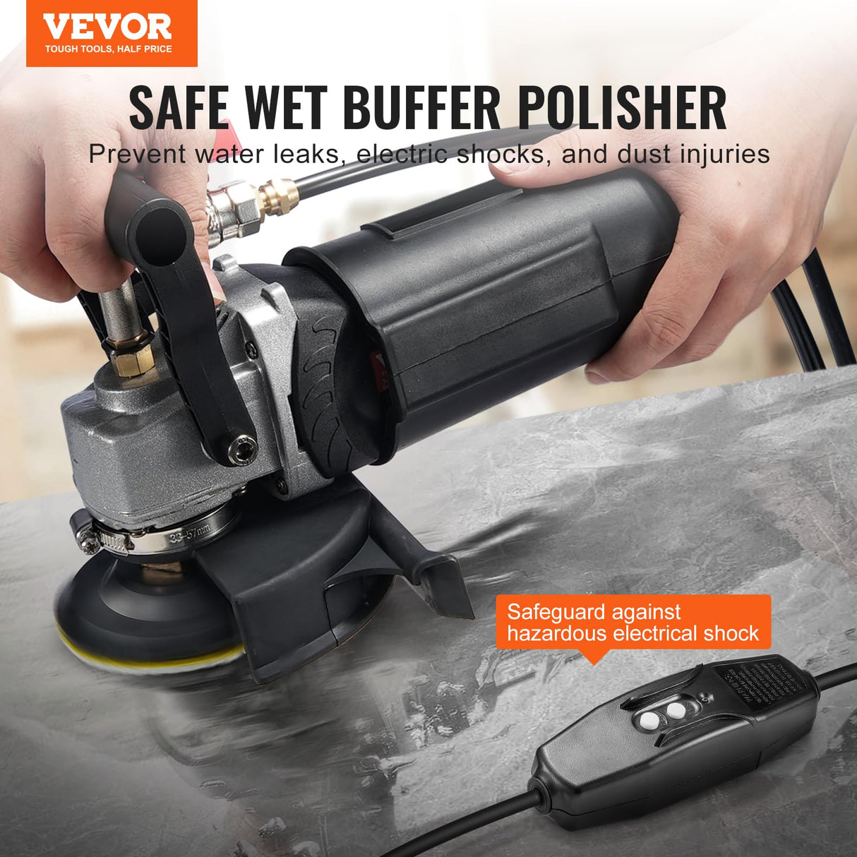 VEVOR Wet Polisher 800W, 4" Concrete Grinder with 6 Variable Speed and 7 Polishing Kits, Wet Grinder Machine for Marble, Granite, Stone, Rock, Tile, Equipped with a GFCI Switch, (1000 - 4000 RPM) VEVOR