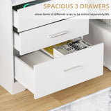 Vabches Nightstand with Charging Station, LED Nightstand with 3 Drawers, Smart Night Stand Bed Side Table, Wood Nightstand for Bedroom Living Room Vabches