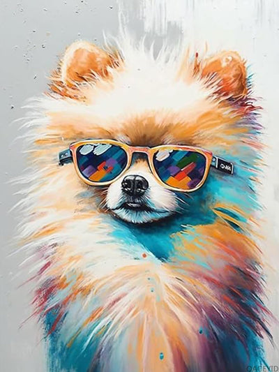 QACEYID Diamond Painting Kits for Adults, Dog with Sunglass Full Drill Diamond Art Pomeranian Painting by Number Kits, Cute Animals Diamond Gem Art Wall Home Decor 12x16inch