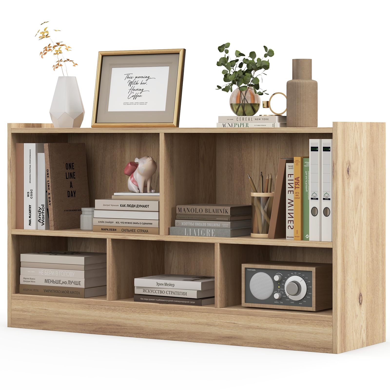 Multi-functional 5 Cube Open Shelf Bookcase with Natural Finish for Versatile Storage - WoodArtSupply