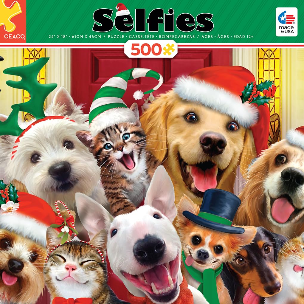 Ceaco - Howard Robinson - Selfies - Holiday Dogs - 500 Piece Jigsaw Puzzle Ceaco