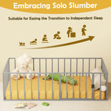 MODCART Twin Size Floor Bed Frame, Metal Montessori Platform Bed with Safety Guardrails Fence 77×41×21 Easy Assembly for Bedroom Playroom MODCART