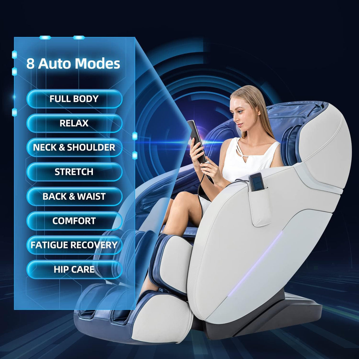 iRest SL Track Massage Chair Recliner, Full Body Massage Chair, Zero Gravity, Bluetooth Speaker, Airbags, Heating, Extendable Footrest and Foot Massage (Blue) iRest