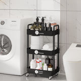 Laiensia 3-Tier Kitchen Storage Cart,Multifunction Utility Rolling Storage Organizer,Mobile Shelving Unit Cart with Lockable Wheels for Bathroom,Laundry,Living Room,With Classified Stickers,Black Laiensia