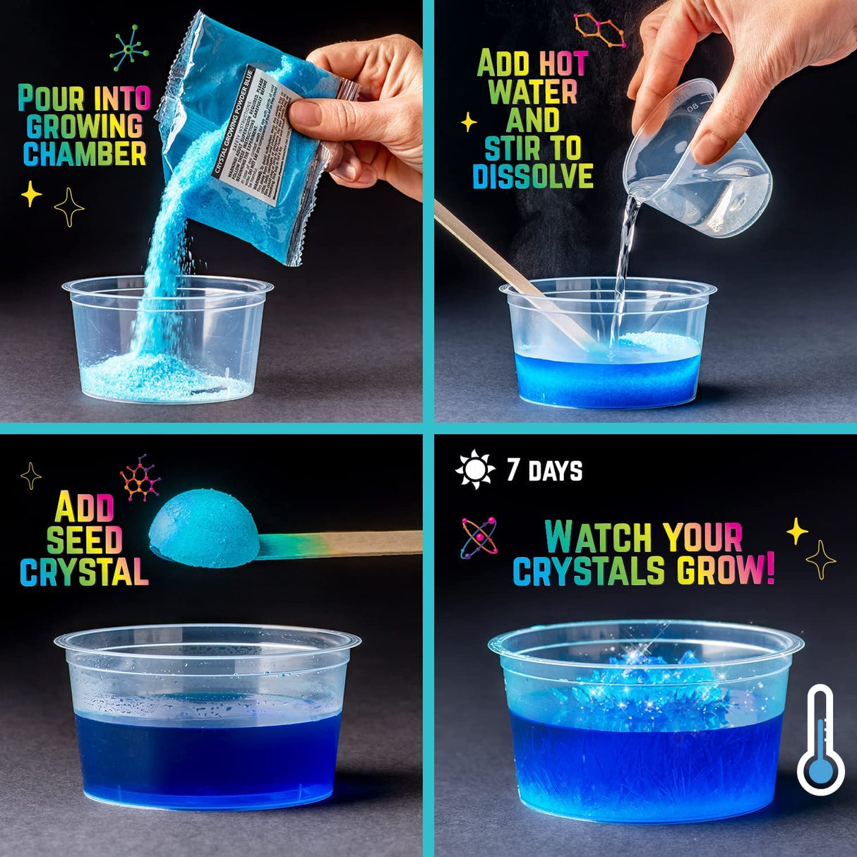 Original Stationery 18-Pieces Unicorn Crystal Growing Kit for Kids 7 and Up, Easy-to-Follow Manual, Grow 3 Crystals and Make a Scene with Unicorn Craft Original Stationery