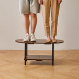 Aibiju Rustic Coffee Table Splicing Design, TV Centre Table Stand 35 * 16 * 17", 2-Tier Oval Wood Tea Table for Living Room Apartment Rustic Brown YD-011H Aibiju