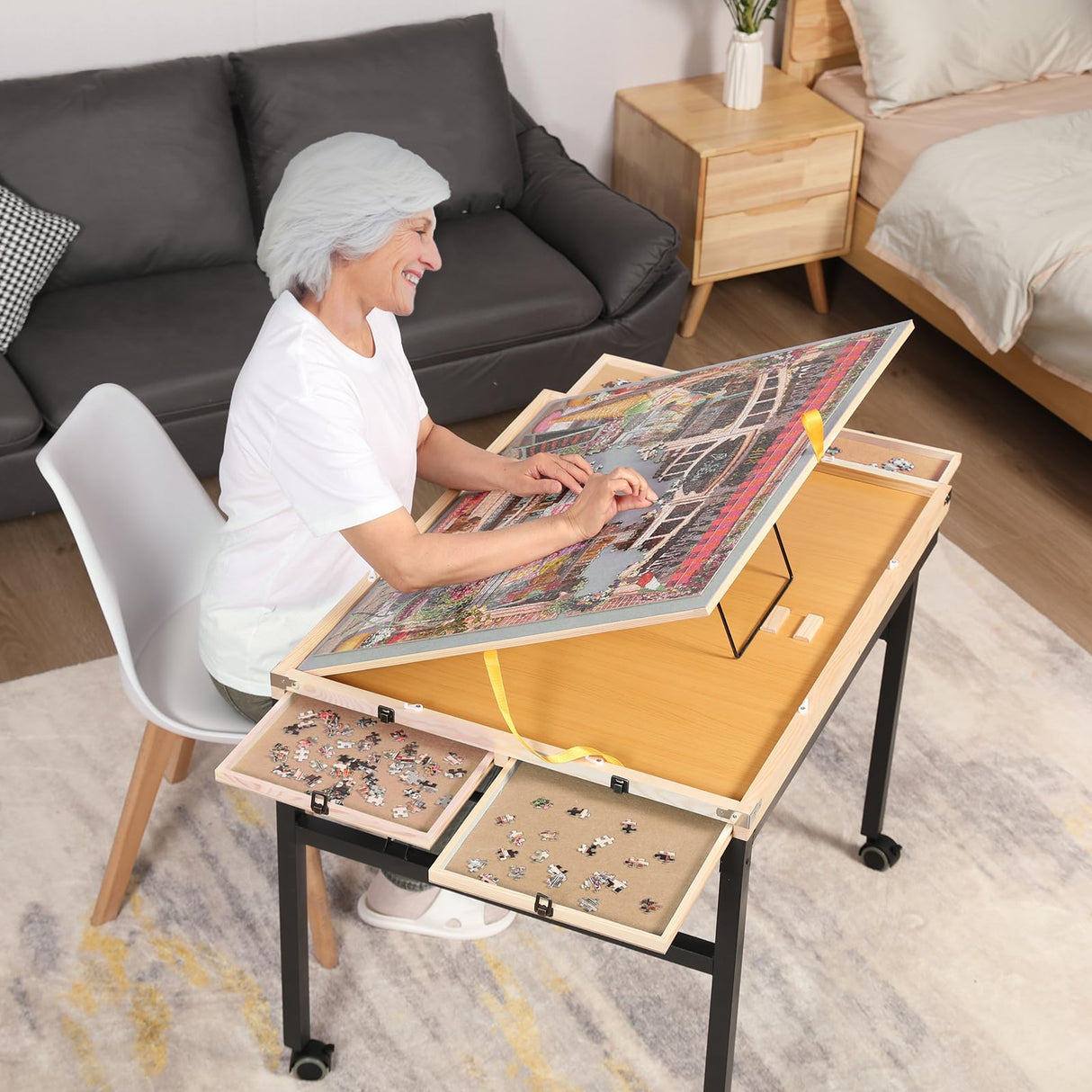 Puzzle Table with Drawers 1500 Piece Rotating Jigsaw Puzzle Board with Cover 35”x27” Portable Puzzle Tables for Adults Birthday Gift for mom Women JoyPcsTable