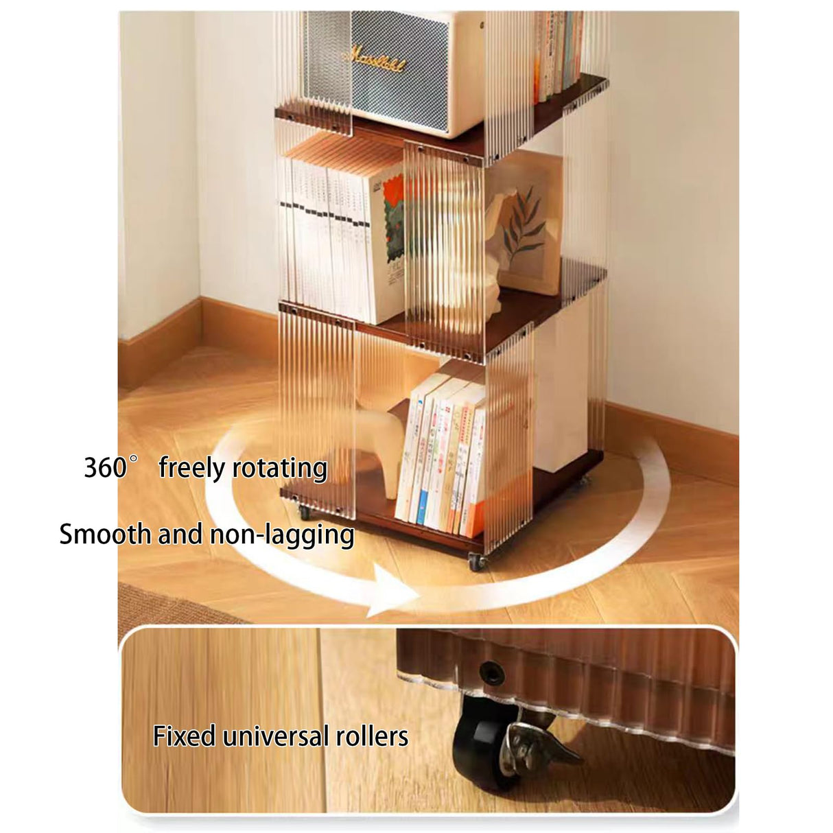 5 Tier Rotating Bookshelf, Clear Bookcase, Modern Storage Organizer Book Case for Bedroom Living Room Home Office, 360 Display Spinning Bookshelf Floor Standing Book Shelf (5 Tier - Natural) ZHUMUJIAJU