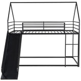 Merax Modern Twin Over Twin Heavy Steel Low Bunk Bed with Ladder and Slide House Shaped Bunk Bed Frame for Kids Boys Girls Space-Saving, Black Merax
