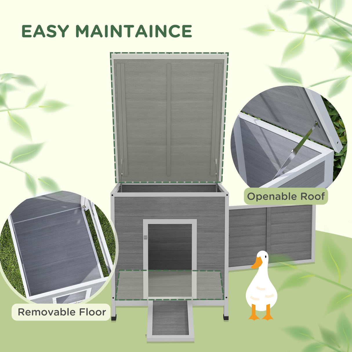 PawHut Duck Coop, Wooden Rabbit Hutch with Openable Roof, Removable Floor, Double Doors, Ramp, Weatherproof Pet House, Small Animal Outdoor Shelter for 2-4 Chickens, Geese, 25" x 32" x 30" PawHut