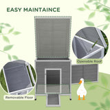 PawHut Duck Coop, Wooden Rabbit Hutch with Openable Roof, Removable Floor, Double Doors, Ramp, Weatherproof Pet House, Small Animal Outdoor Shelter for 2-4 Chickens, Geese, 25" x 32" x 30" PawHut