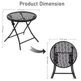 TeoKJ Folding Outdoor Side Tables, Anti Rust Small Patio Table Round Metal Nightstand with Flower Cutouts for Porch Yard Balcony Deck Lawn, Black TeoKJ