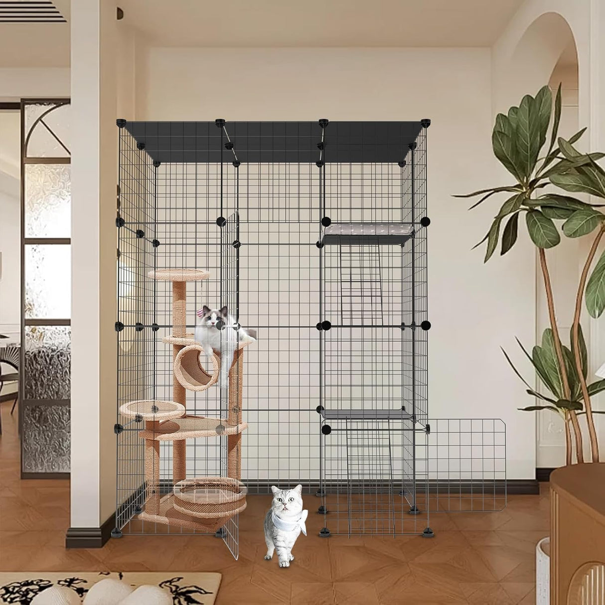 Large Cat Cage,4-Tier Catio Outdoor Cat Enclosure,DIY Cat Kennel,Cat Cages Indoor and Outdoor for 1-3 Cats MEXMIODY