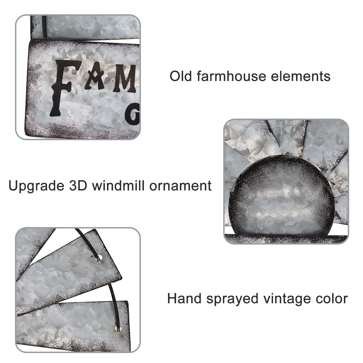 Fleecy day Metal Half Windmill Decor, Rustic Farmhouse Wall Art Decor, Metal Art Wall Decor for Living Home Bedroom Dark Kitchen Fleecy day