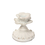 SOFE White Candle Stick Holder Vintage, Flower Candlestick Holder, 3 Inch Resin Taper Candle Holder Small, Short Rustic Candle Centerpieces for Tables, Wedding, Dining, Party SOFE