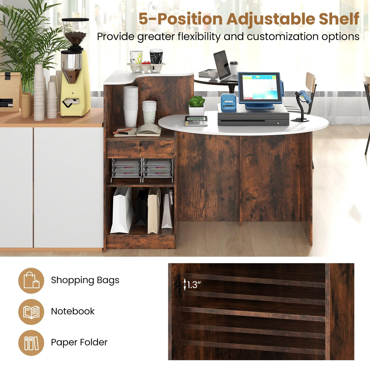 Tangkula Reception Desk, Front Counter Desk with Lockable Drawers, L Shaped Retail Counter with Oval Desktop, Checkout Computer Workstation for Salon Lobby Home Office Tangkula