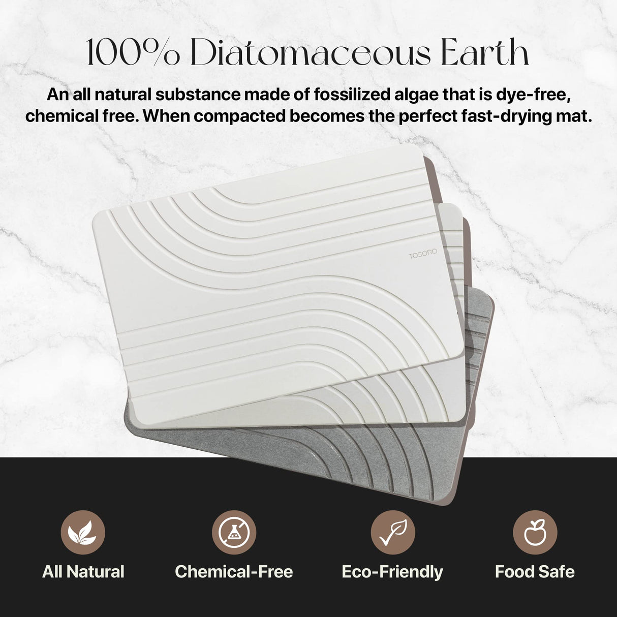 TOSORO - Stone Bath Mat, Diatomaceous Earth Non-Slip Stone Shower Mat - Quick Drying Absorbent Bath Mats for Bathroom - Elegant & Modern Design, Easy to Clean (23.5 x 15) - Sandstone TOSORO