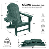 NAVINE Adirondack Chair Set of 4, HDPE Folding Adirondack Chair with Multifunctional Cup Holder, Weather Resistant Fire Pit Chair for porches, patios, poolsides, Decks. NAVINE