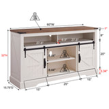 OKD Farmhouse TV Stand for 65+ Inch TV, 33" Tall Highboy Entertainment Center w/Sliding Barn Door, Rustic Media Console w/Storage Shelves, Wood Television Stand for Living Room, Antique White OKD