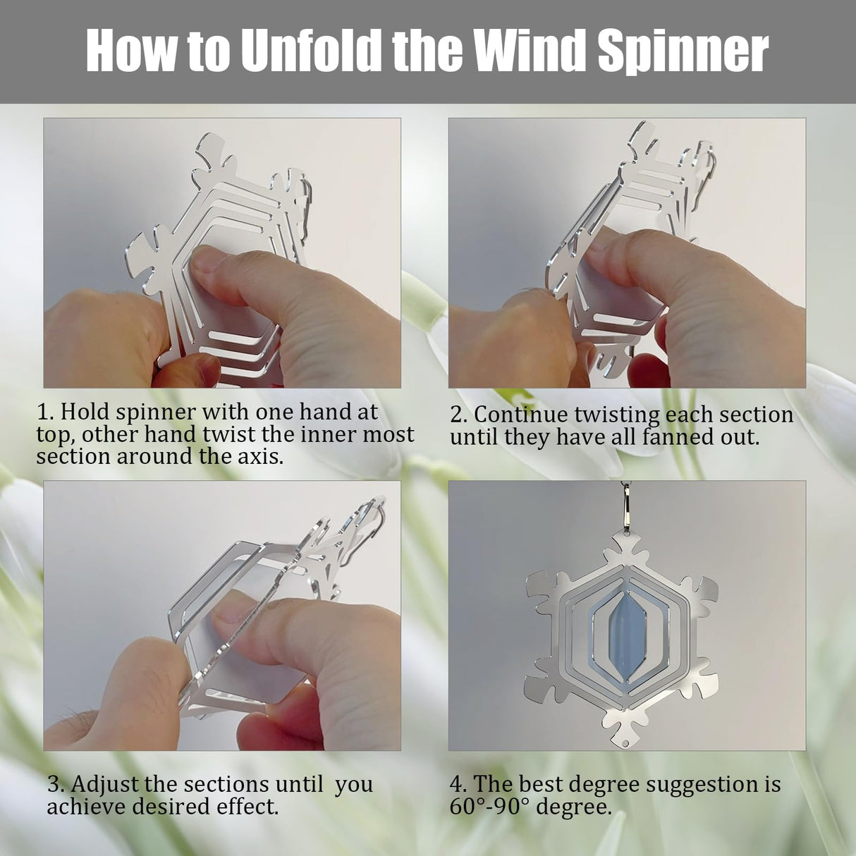 12Pack 4inch Sublimation Wind Spinner Blanks 3D Aluminum Metal Wind Sculpture Kinetic Spinners for Yard and Garden Indoor Art Sublimation Christmas Ornament Hanging Decoration (Snowflake) WindMage