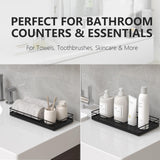 Toilet Paper Basket Organizer – Oak Wood Toilet Tank Tray with Metal Frame, Back of Tank or Top Bathroom Counter Storage – Black Modern Decor Focusonit