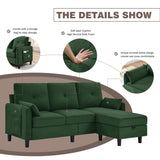 Portaforta 77" Convertible Sectional Couches with Storage Ottoman, 3-Seat L Shaped Couch with Side Storage Pockage, Linen Fabric Small Couches for Living Room, Apartment and Small Space, Green Portaforta