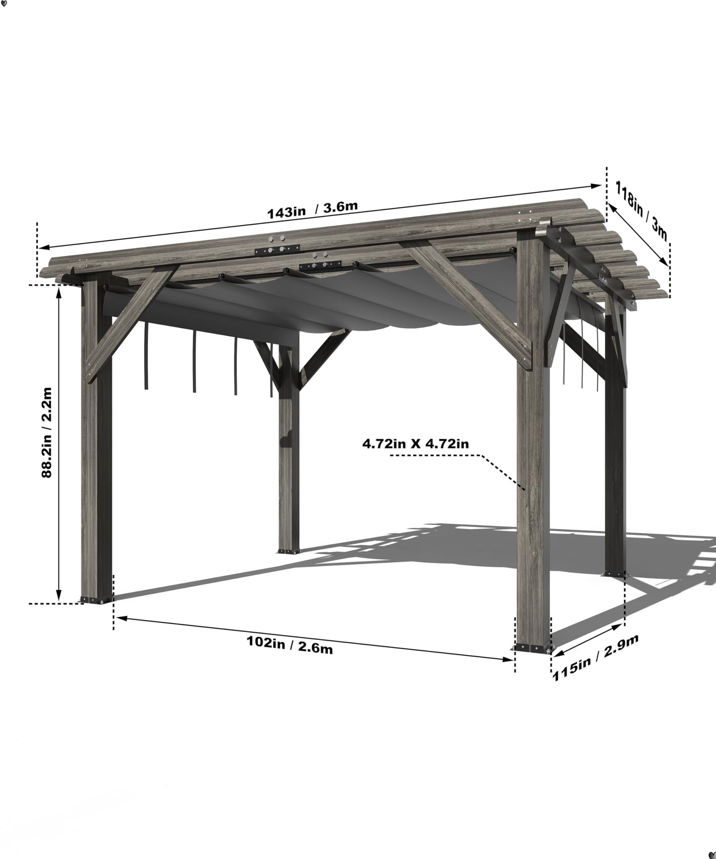 10'X 12' Cedar Wood Pergola with Solid Structure, Retractable Shade Canopy, Durable, Rot Resistant, Patio Pergola for Backyard, Deck, Garden, Outdoor Entertaining