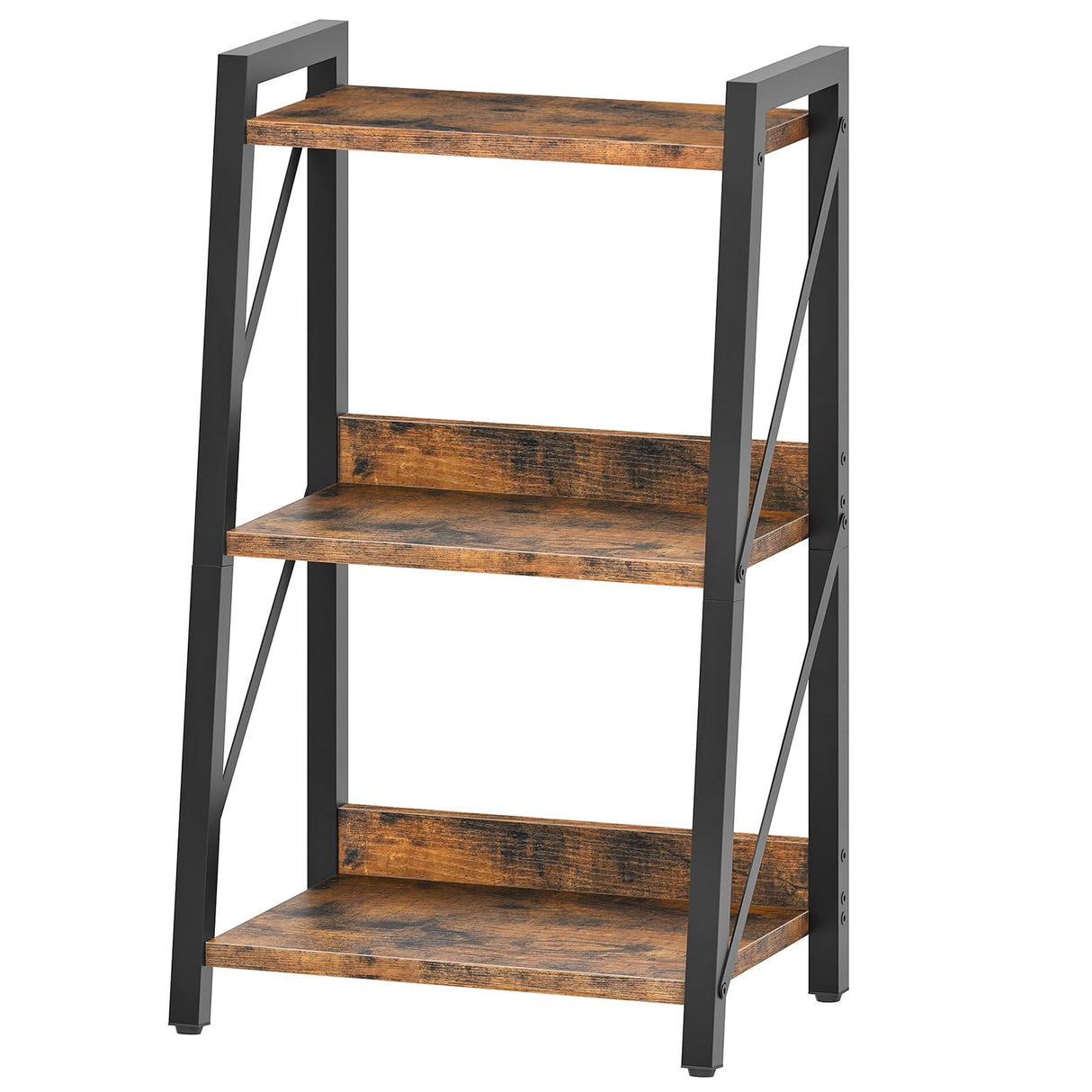 HOOBRO Ladder Shelf, 3-Tier Bookshelf, Corner Bookcase, Freestanding Storage Shelf Display Organizer, for Living Room, Bedroom, Home Office, Kitchen, Rustic Brown and Black BF303CJ01 HOOBRO