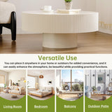 WUPDPQS Round Drum Coffee Table White Round Fluted Coffee Table Wood Circle Coffee Table Circular Pedestal Coffee Table Industrial Center Table for Farmhouse Living Room (White, 30.9 * 30.9 * 13.8") WUPDPQS
