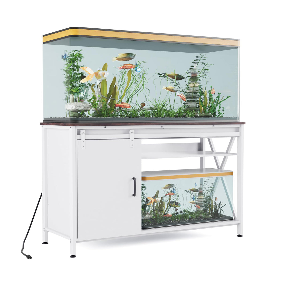 Aquarium Stand for 55 Gallon Fish Tank: Tank Stand Table with Cabinet Storage Accessories - Metal Fish Stand with Power Outlet for 55-75 Gallon Reptile Turtle Terrarium - Weight Capacity 1200 lb FILKO