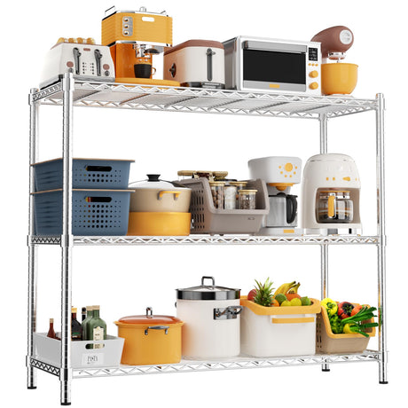 MODCART Storage Shelves, 48" L x 20" W x 47" H Heavy Duty Garage Wire Shelving Unit Loads 1200LBS, 3-Tier Adjustable Metal Industrial Utility Shelf Rack for Kitchen, Laundry Room, Basement MODCART