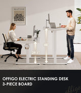 OffiGo Electric Standing Desk with 3-Piece Board, 71 Inch Height Adjustable Large Table with Power Outlets, Sit Stand Table, Writing Computer Desk for Home, Office, Workstation, White OffiGo