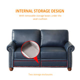 KEIKI 59.45" Chesterfield Sofa, Retro Style Upholstered Faux Leather PU Couch with Storage Space, Rolled Arm, Nailhead for Living Room Bedroom Office Apartment, Navy Blue KEIKI