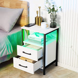 HOSEOKA Night Stand Charging Station and RGB Lights for Night Side Table Nightstand with USB Ports and Outlets White Night Stand Table with Drawers Farmhouse Nightstand for Bedroom HOSEOKA