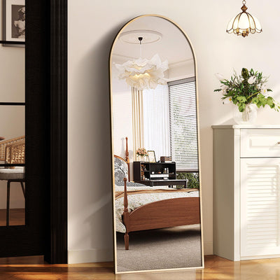 GlasFlength 58"x18" Arched Full Length Mirror, Elegant Full Body Mirror with Stand for Bedroom & Cloakroom, Gold