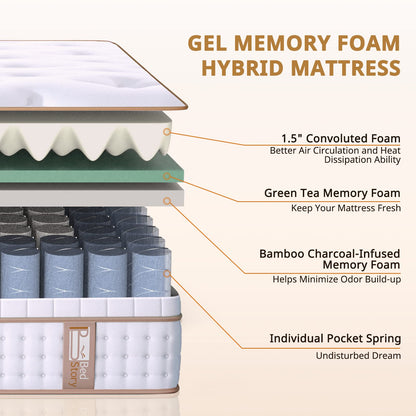 BedStory 14" Hybrid Twin Mattress in a Box, Gel Memory Foam Mattress with Pocket Spring, Medium Firm Mattress with Dual Brim Design for Support&Pressure Relieving&Motion Isolated Sleep, Made in USA