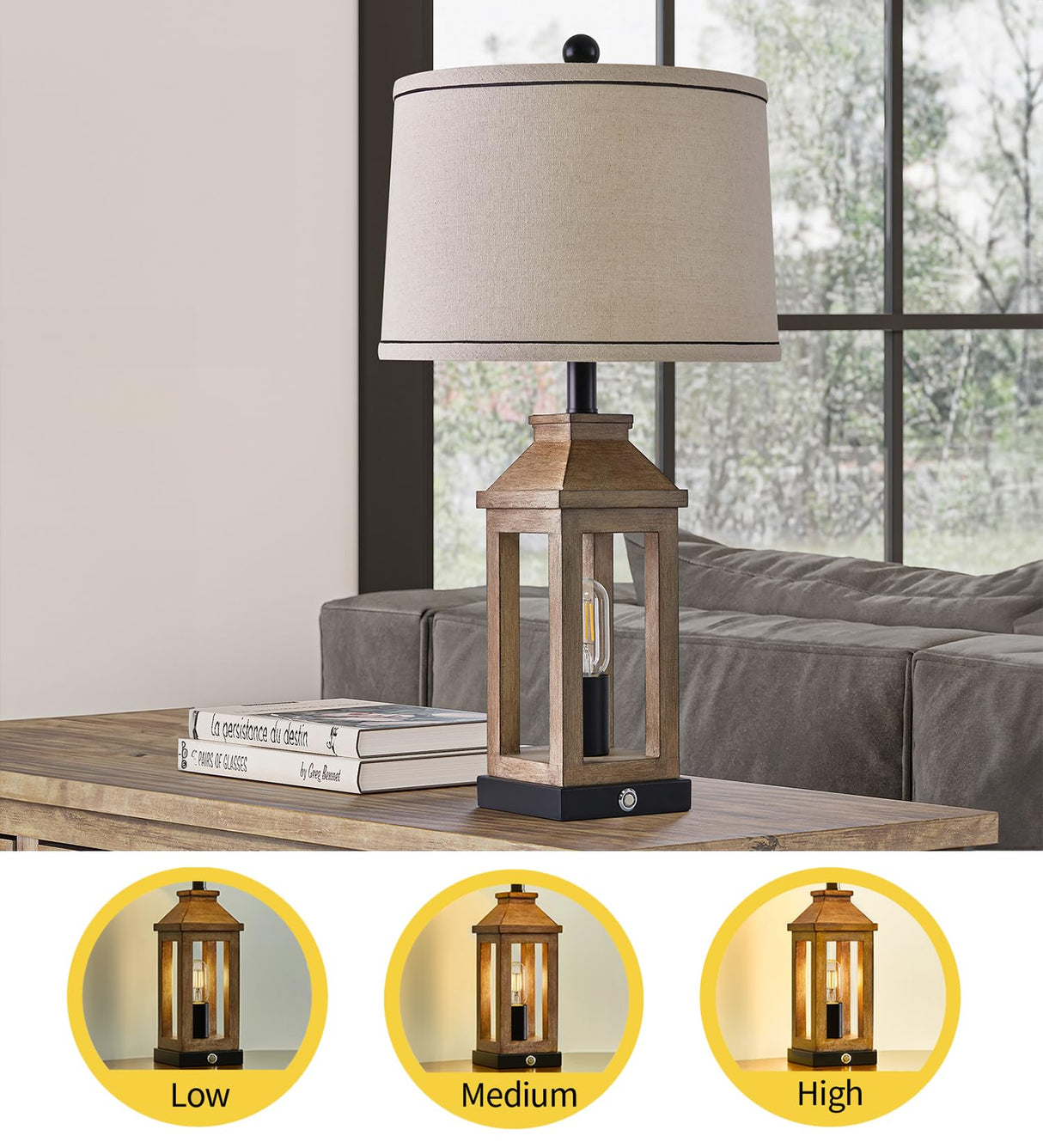 G-SAFAVA 23.75" Farmhouse Table Lamps Set USB A+C Charging Ports 3-Way Dimmable Touch Control Lamp Nightlight Vintage Modern Lamp for Living Room Bedroom with 2 Light Sources (2 Bulbs Included) G-SAFAVA